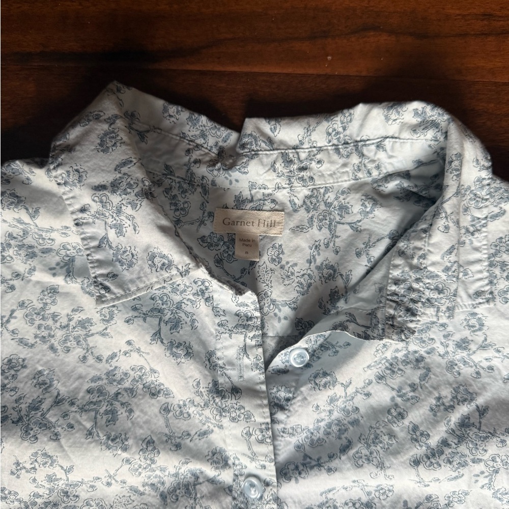 Garnet Hill Floral 100% Pima Cotton Long Sleeve Button Up - Picture 2 of 5